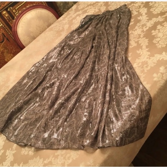 Kobi Halperin Ilse paisley silk blend metallic tiered chiffon wide leg pants XS